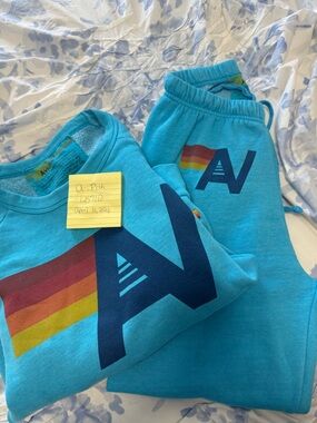 Aviator Nation Turquoise Rainbow Logo Sweatshirt
